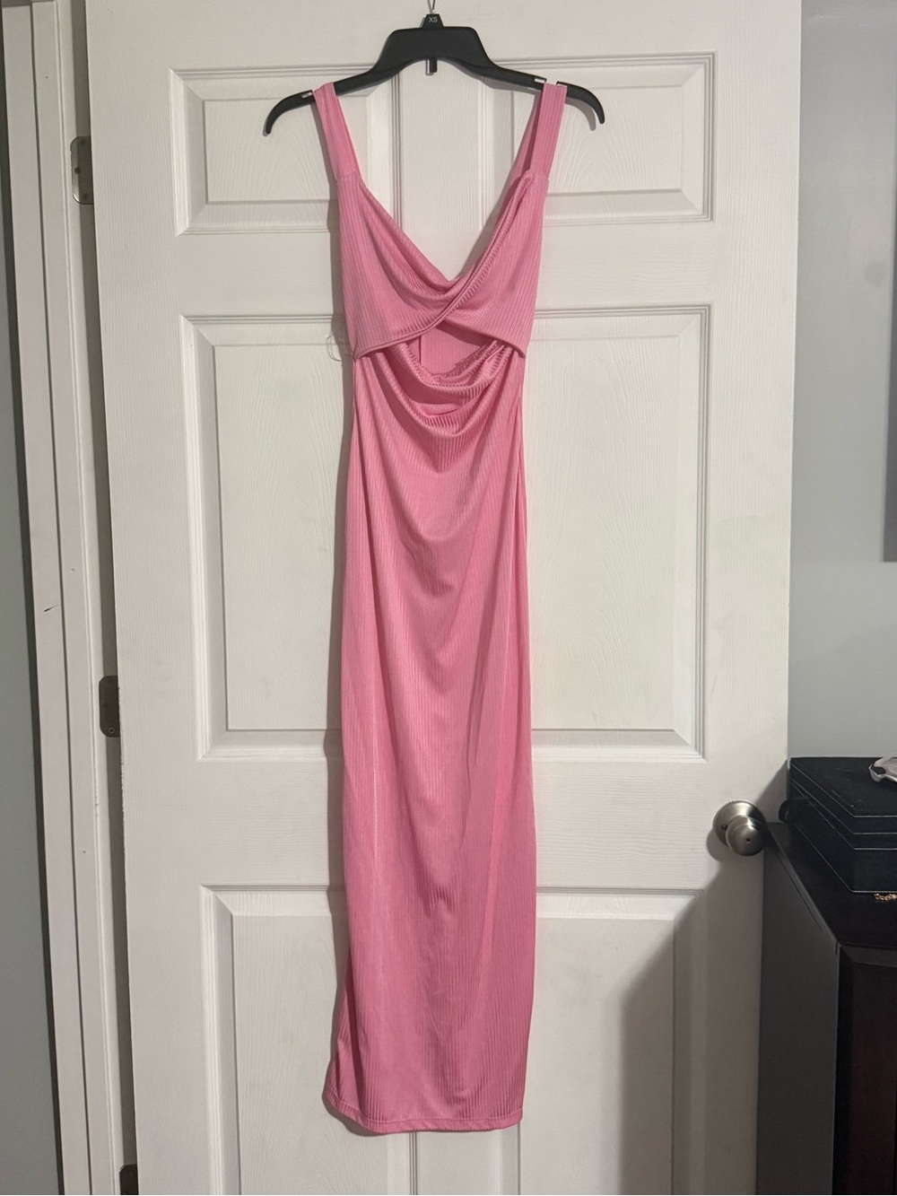 Pink Cut Out Ribbed Maxi Dress
